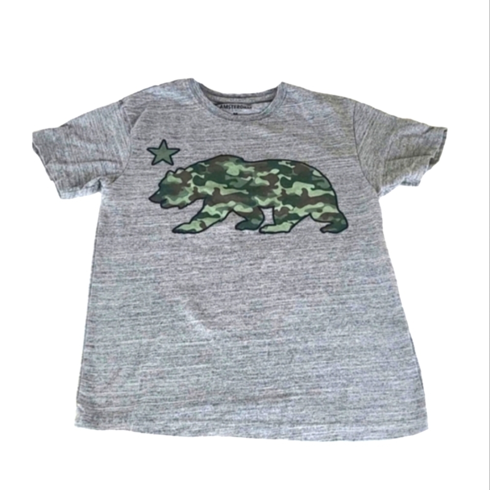 California Camo Bear Gray Short Sleeve Tee, Boys M